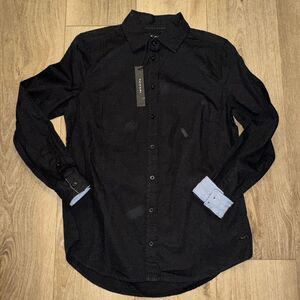 Tahari Women's Long Sleeve Button Down Shirt‎ Black XS Flip Cuff NEW